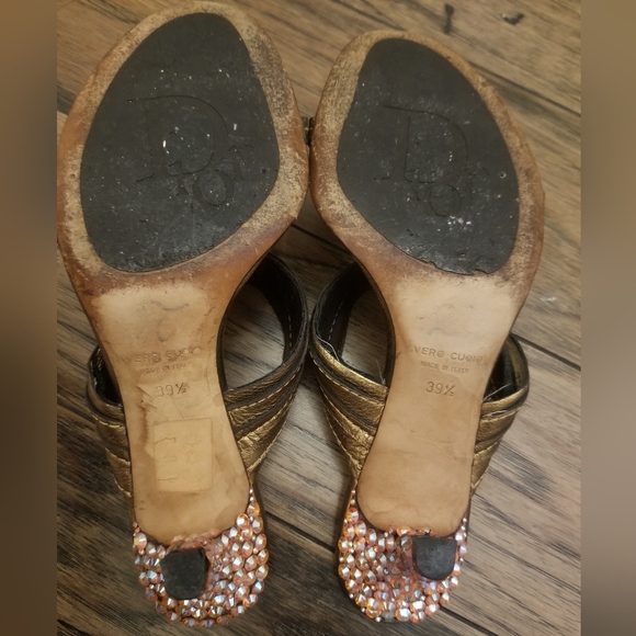 Christian Dior Heels Bronze Gold Jewelled Crystal Heels Dior Mules Size 7.5 - Picture 10 of 16